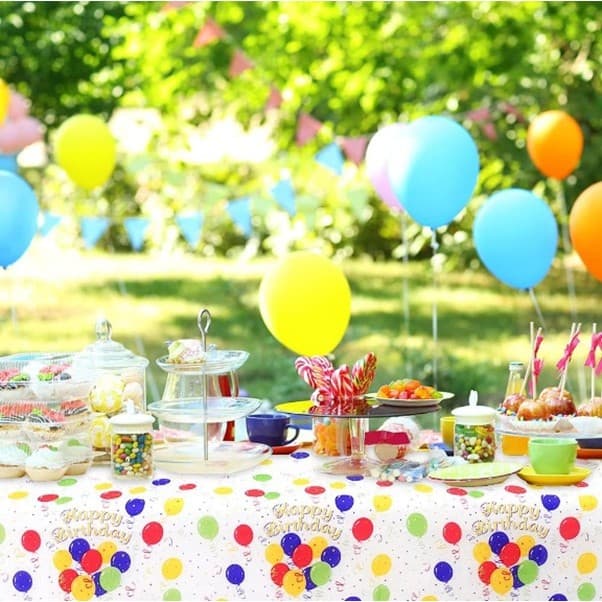 Fata de Masa, Flippy, din PEVA, Imprimeu Happy Birthday cu Baloane, 137 x 274 cm, Impermeabila, Fara Pete, Curatare Rapida — imaginea 3