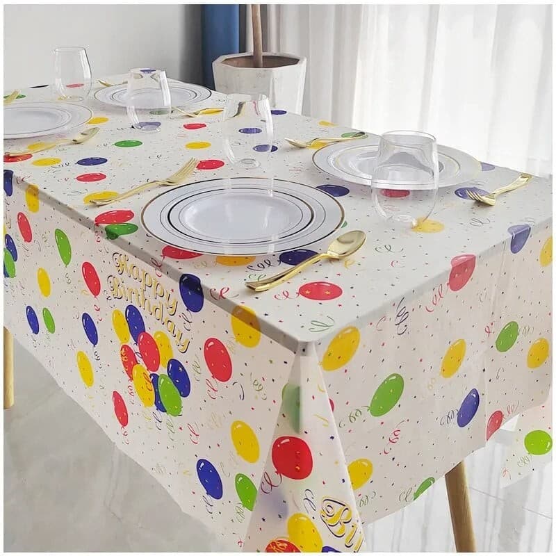 Fata de Masa, Flippy, din PEVA, Imprimeu Happy Birthday cu Baloane, 137 x 274 cm, Impermeabila, Fara Pete, Curatare Rapida — imaginea 4