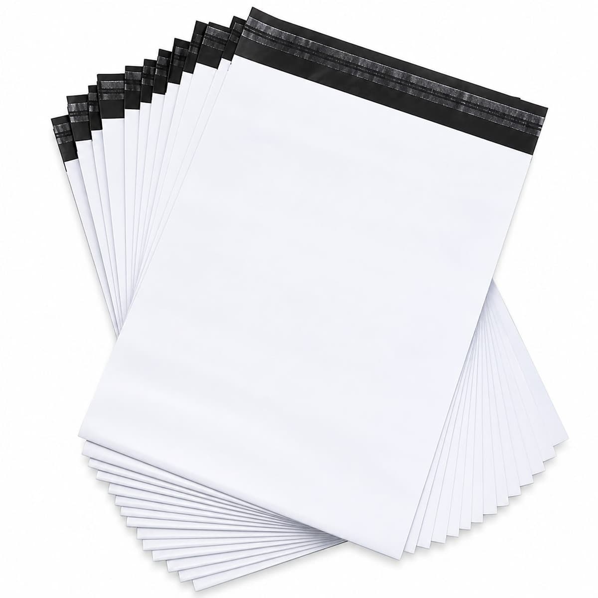 Set 100 Pungi Curierat Autoadezive pentru Ambalare Colete, Rezistente la Transport, Grosime 50 Microni, Alb la Exterior si Negru la Interior, 230x 320x 40 mm