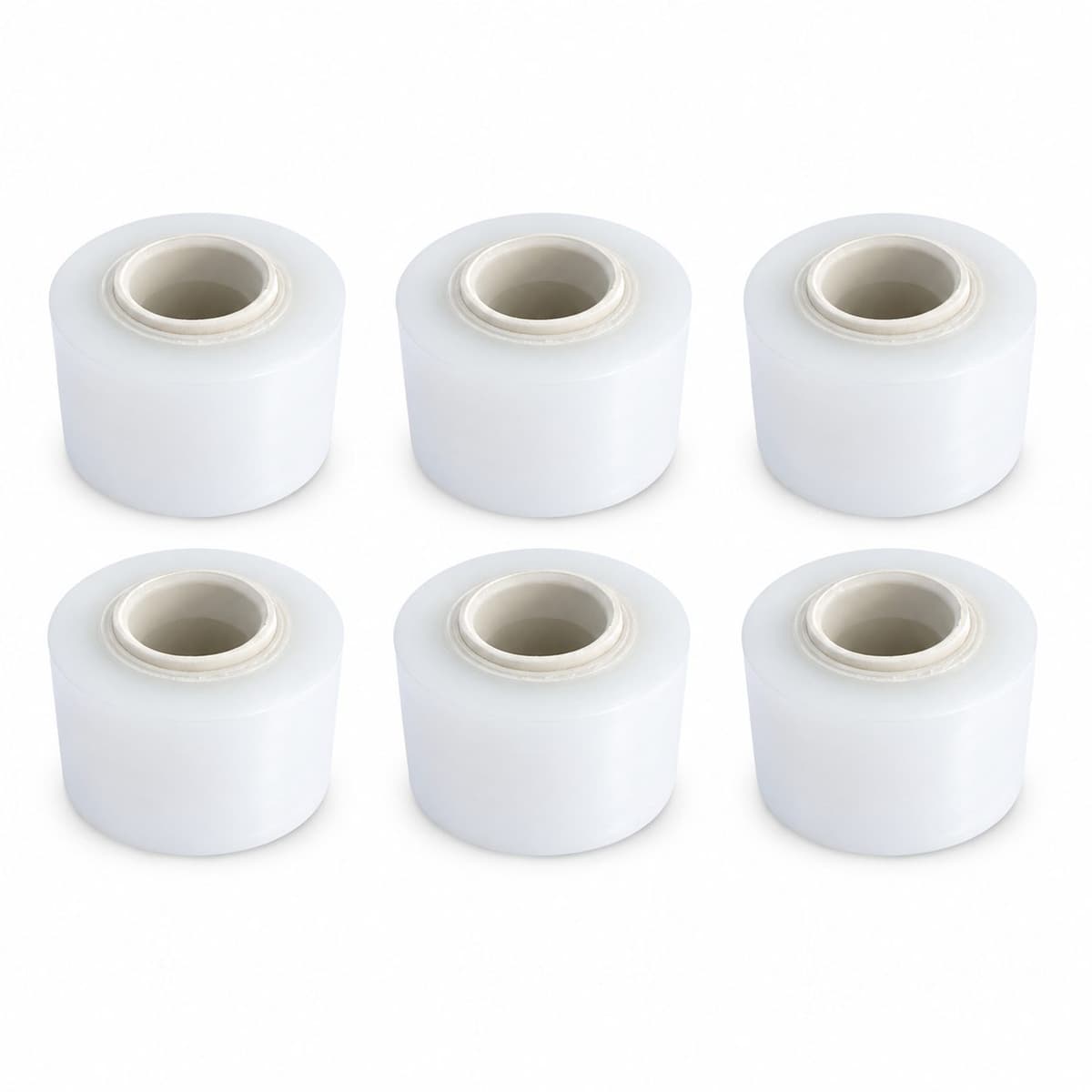 Set 6 Mini Role Folie Stretch Manuala pentru Ambalare, Impachetare si Fixare Produse, Utilizare Depozit si Transport, 12.5 cm, 0.38 kg pe Rola, Transparent