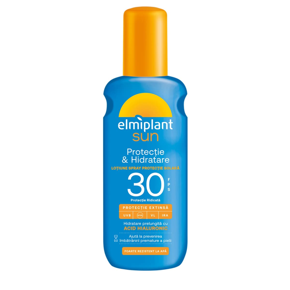 Crema de Soare, Lotiune Spray Pentru Protectie Solara, Elmiplant Sun, Protectie si Hidratare cu Acid Hialuronic, SPF 30, 200 ml