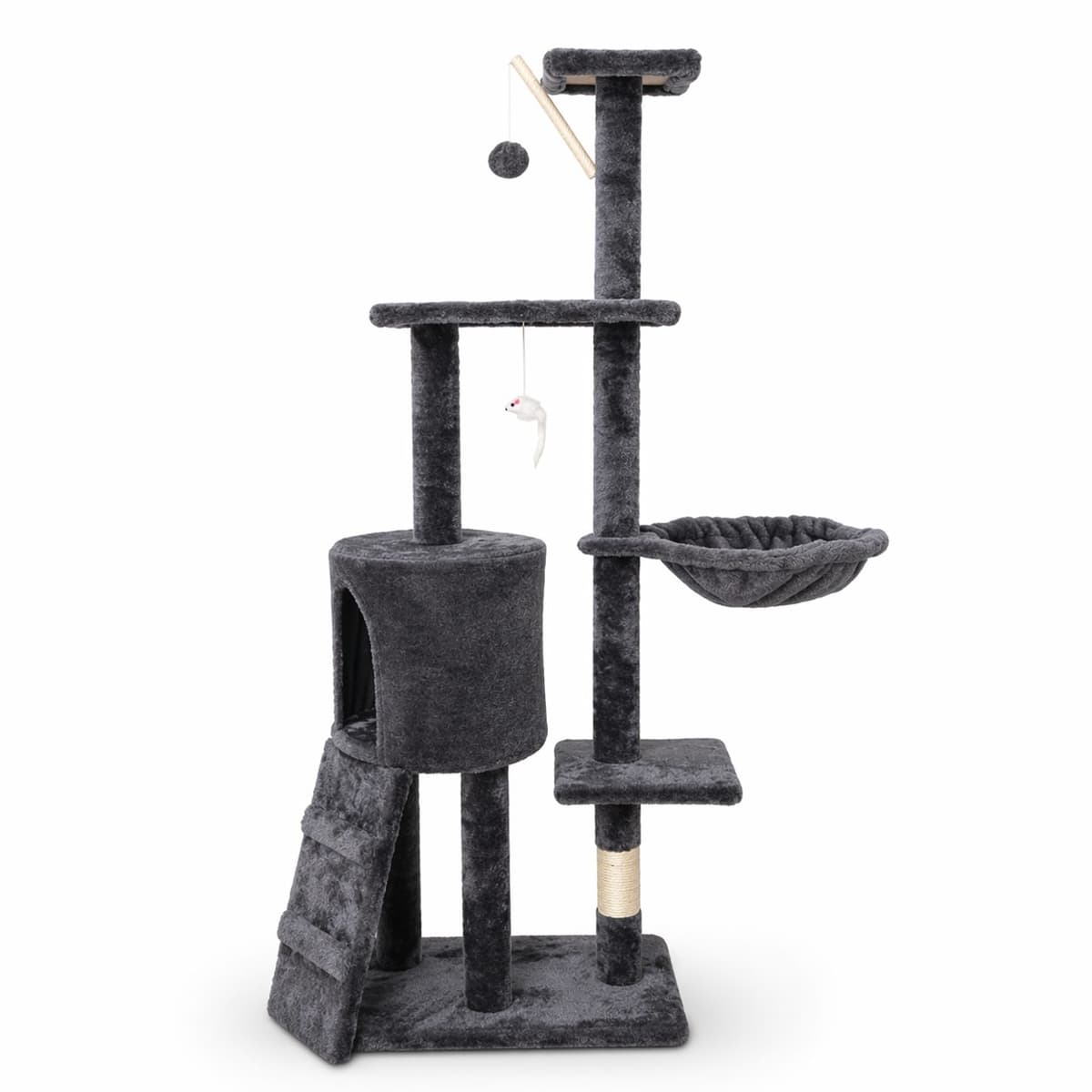 Ansamblu de Joaca pentru Pisici, Flippy, Cat Climbing Frame Multifunctional, cu Platforme, Cusca, Hamac si Scara de Catarare, 49x35x135 cm, Negru