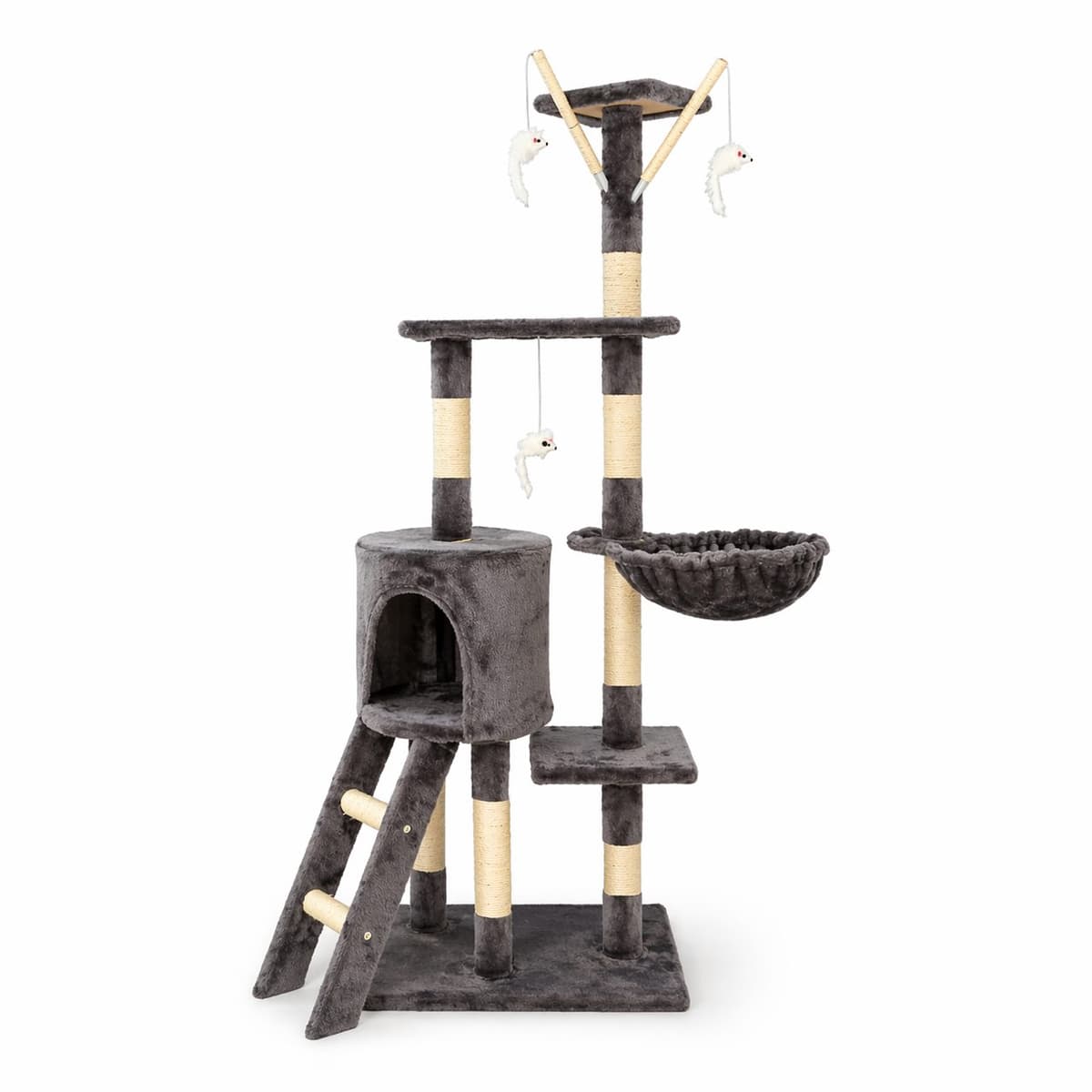 Ansamblu de Joaca pentru Pisici, Flippy, Cat Climbing Frame Multifunctional, cu Platforme, Cusca, Hamac si Scara de Catarare, 49x35x135 cm, Gri
