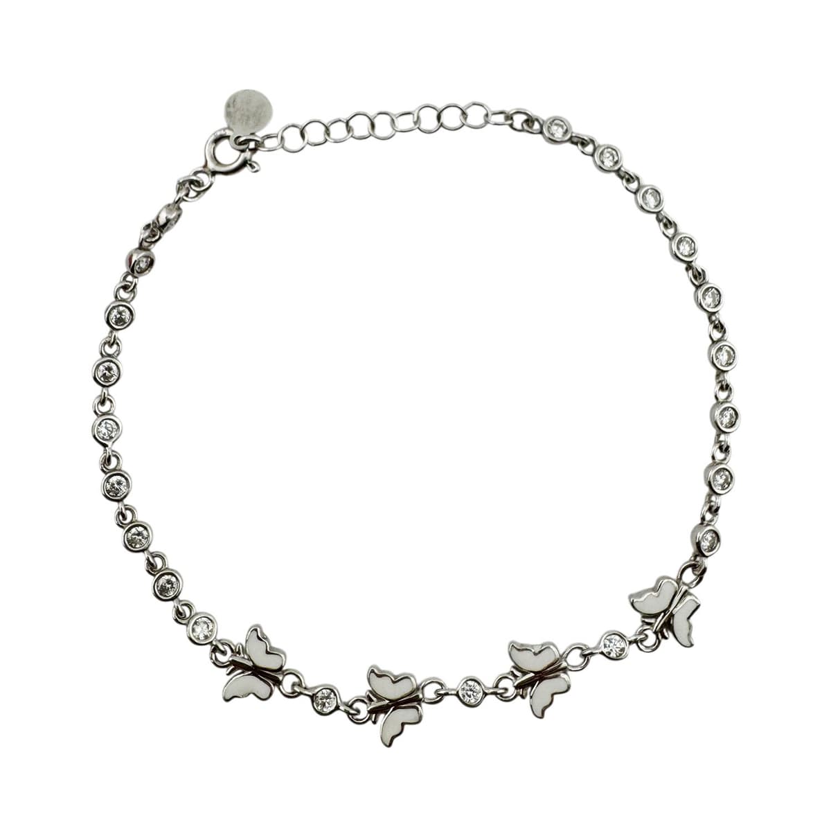 Bratara pentru Copii, Jolie, Argint 925, Model Fluture, cu Email si Zirconiu, 22 cm/4.4g Argintiu/Alb