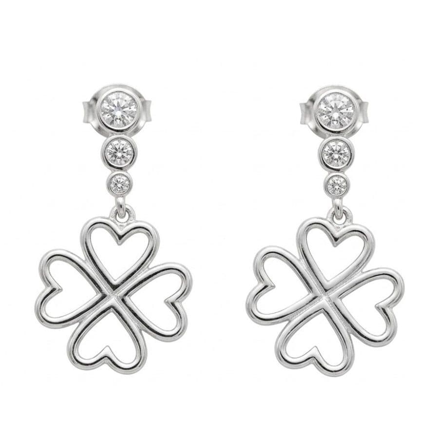 Cercei din Argint 925, Jolie Silver, pentru Dama, Model Trifoi Contur Cu 3 Pietre, 4.30 g, Argintiu