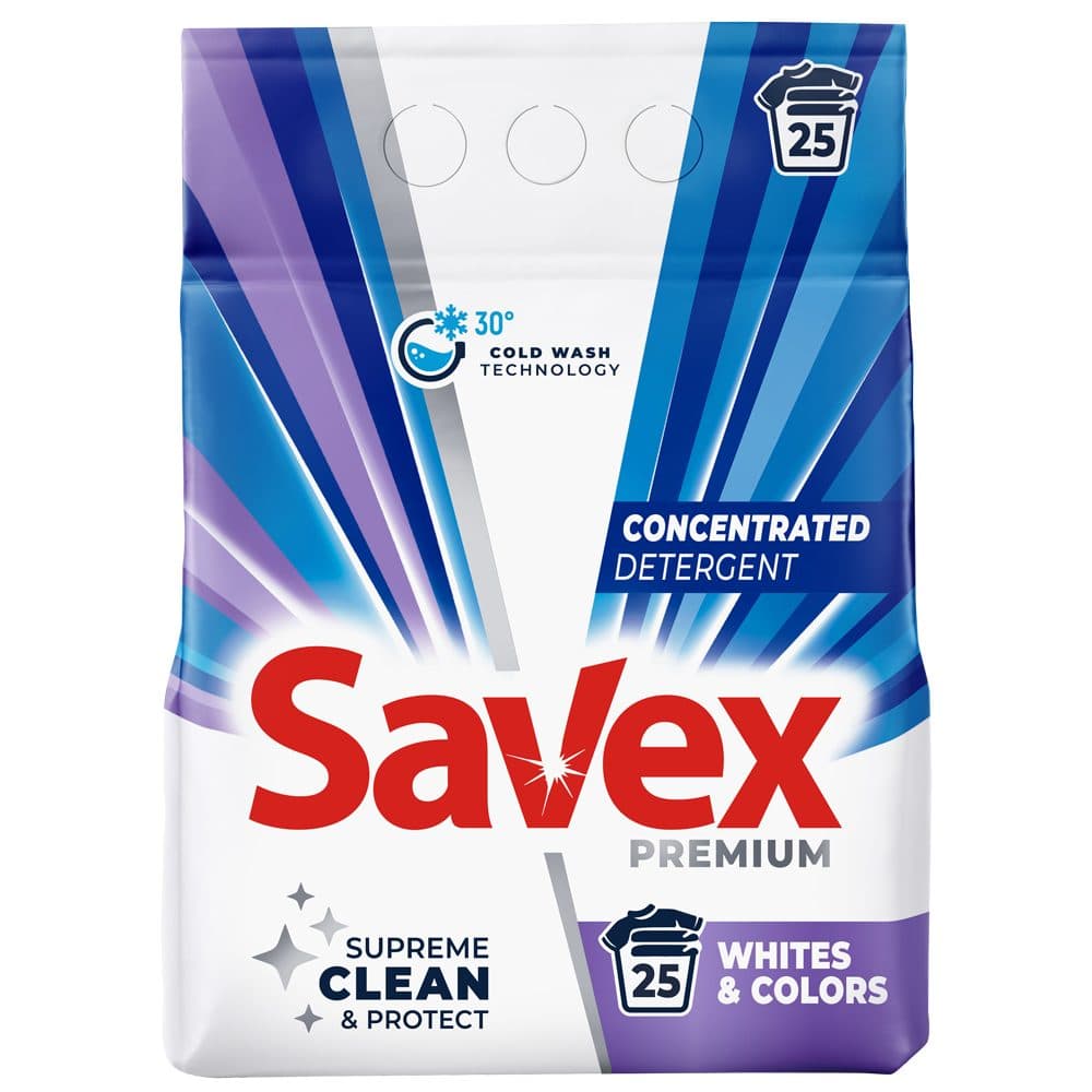 Detergent pentru Rufe Automat, Savex, 2 kg Whites si Colors 25 spalari