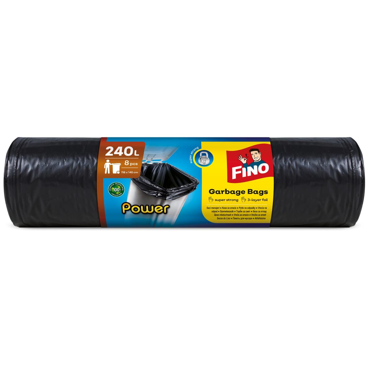Saci Menajeri Pentru Gunoi, FINO, Power, LDPE, 240 l, 8 Bucati/Rola