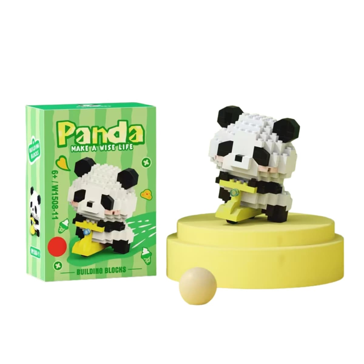 Set de Constructie, Flippy, Model Panda pe Bicicleta, 172 Piese, Model 3D, Jucarie Educativa STEM, +6 Ani, Plastic ABS, 7.8 x 4.1 x 11.3 cm, Verde Inchis