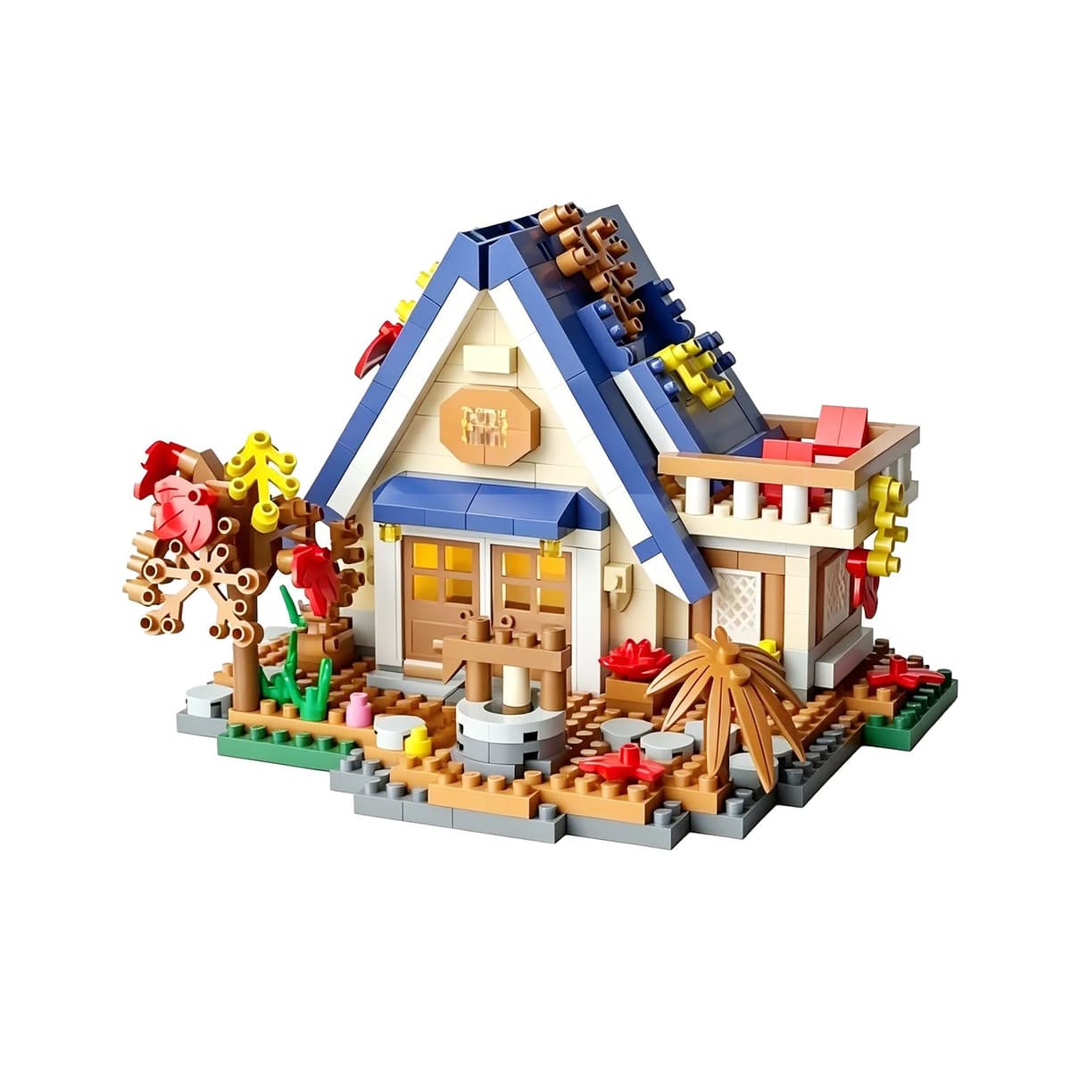 Set constructie, Flippy, Forest Log Cabin, din ABS, Model Casuta de Vis, 715 piese, 11.8x10.2x8.5 cm, Multicolor