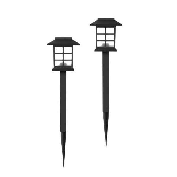 Lampa solara pentru gradina, Flippy, Set 2 Bucati, Tip Felinar la Pamant, LED Lumina Alb Rece, 38 x 8.6 x 8.6 cm, Negru
