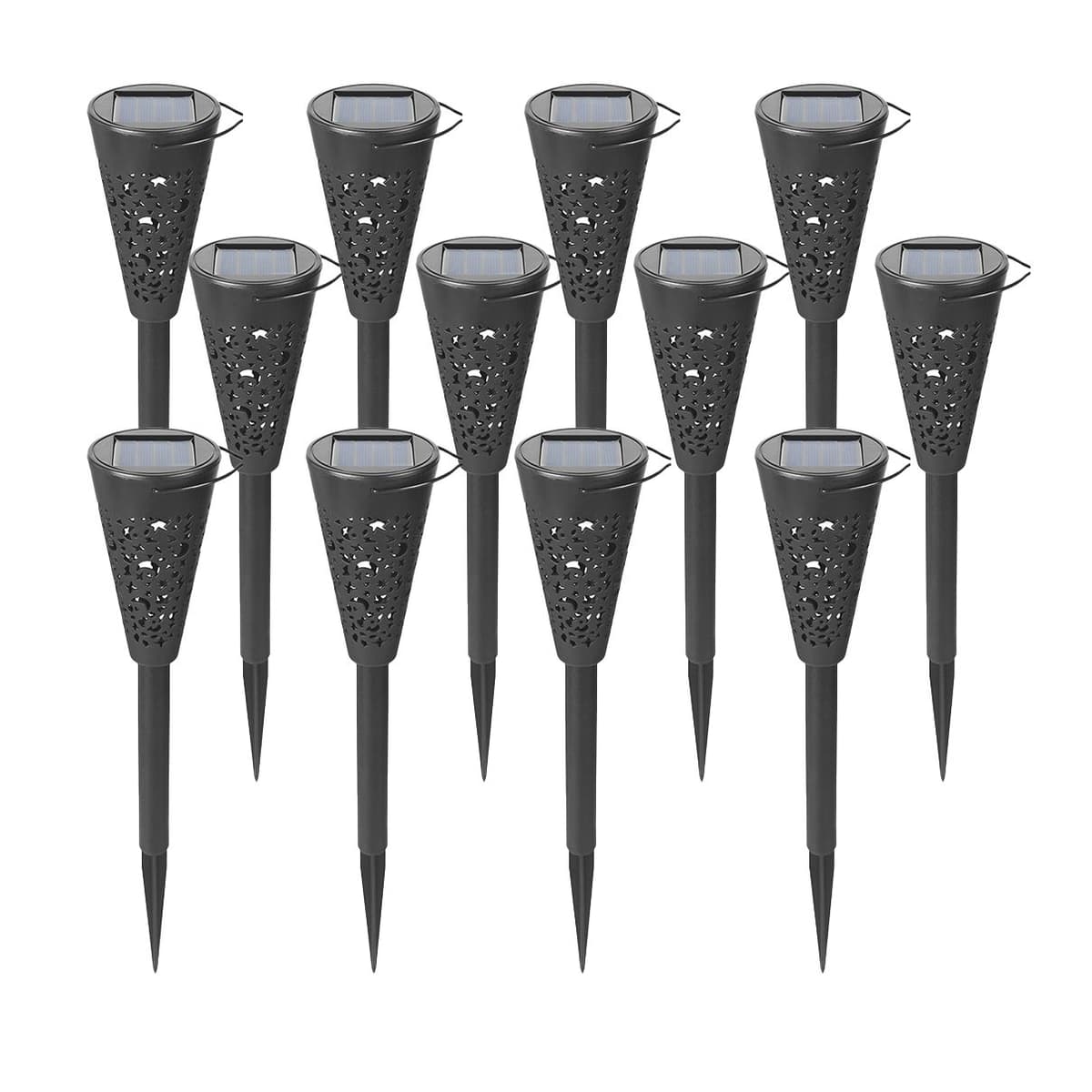 Set 12 Lampi Solare Led pentru Gradina, Flippy, Tip Torta, 36 x 6.8 cm, Buton On-Off, Lumina Alb Cald, Negru
