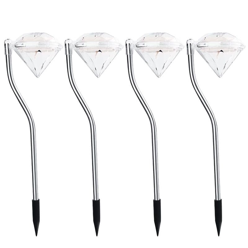 Lampa solara LED pentru Gradina, Flippy, Set 4 Bucati, Tip Diamant, Inaltime 30 x 9 cm, 2V, ABS, 600mAh, Lumina Alb Calda, Argintiu