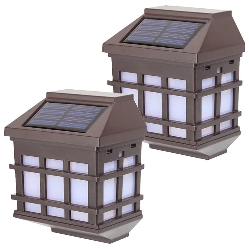 Lampa solara LED tip Felinar pentru perete, Flippy, Set 2 Bucati, 11.5 x 8.3cm, 1.2V, ABS, 400mAh, Lumina Alb Rece, Maro