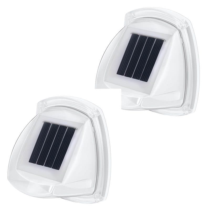 Lampa Solara LED pentru Gradina, Flippy, Set 2 Bucati, Tip Aplica pe Perete, 8.5 x 9 cm, 2V, ABS, 600mAh, Rezistent la apa, 8 LED-uri Alb Calda, Alb