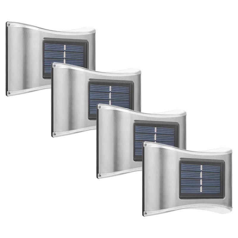 Aplica solara LED pentru Gradina, Flippy, Set 4 Bucati, ABS/Policarbonat, IP65, 6 LED-uri, pentru perete, trepte, borduri, terasa, 1.2V, 600 mah, 10 x 6.5 cm, 2 moduri de prindere, Lumina Alb Calda, Gri