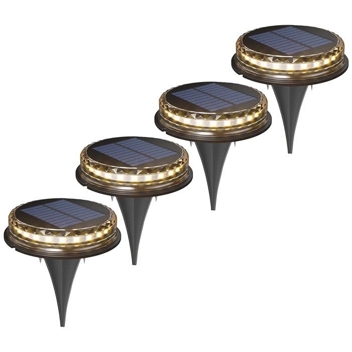 Lampa solara LED Set 4 Bucati, Flippy, Tip Spot pentru Gradina, 8 LED-uri, ABS si Policarbonat, Baterie 1.2V, 600mah, 12 x 13.5 cm, Lumina Alba Cald, Negru/Auriu
