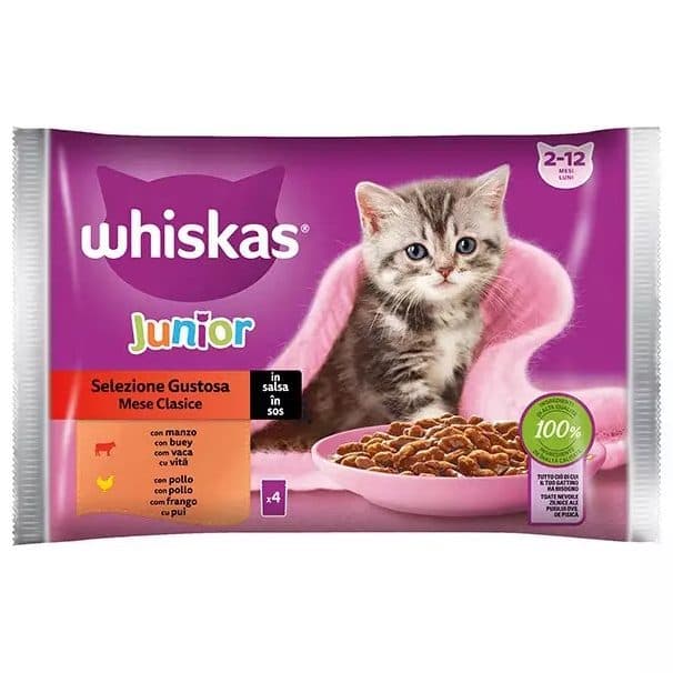 Plic, Whiskas, Junior 4 X 85 g Pui si Vita in Sos