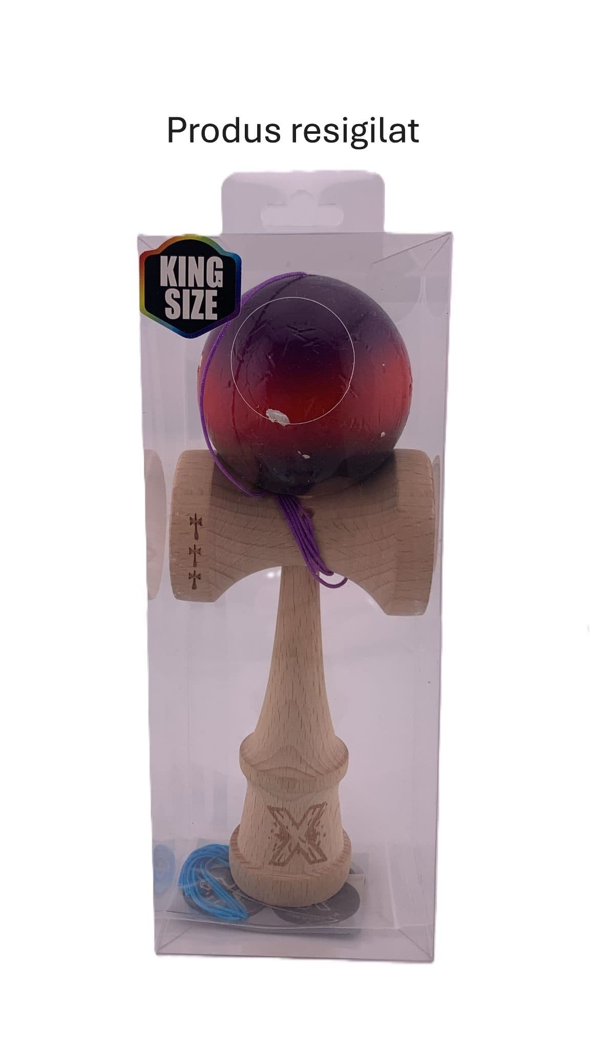 RESIGILAT - Kendama X Originala, Profesionala, Flippy, Big Cups V2, Super Sticky Cupe Mari, Rulment Metalic cu Ata 55 cm, Mov/Rosu/Negru