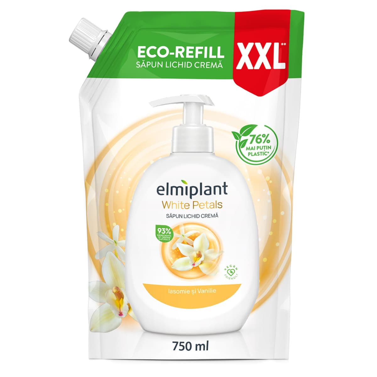 Rezerva Sapun Lichid Crema, Elmiplant, Iasomie si Vanilie, 750 ml