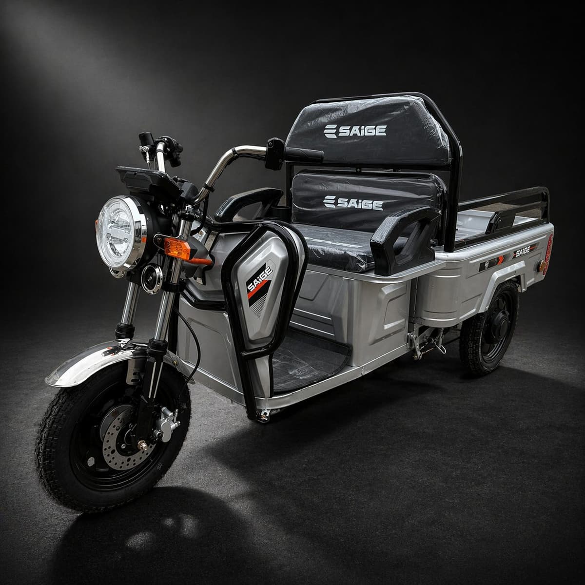 Triciclu Electric de Marfa XPB, Saige, Viteza Maxima 25 km/h, Motor 1600W, Baterie 60V/20Ah, Fara Permis, Mototricicleta Electrica de Transport, Gri