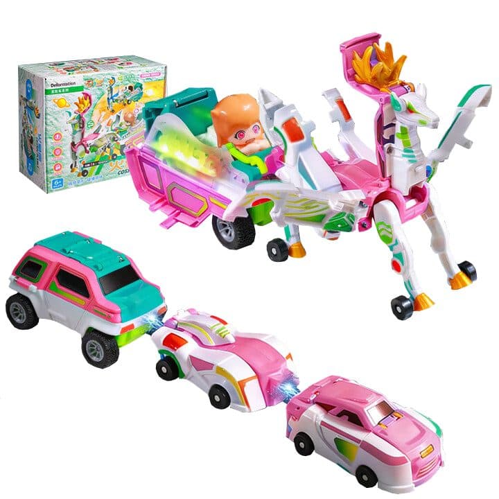Jucarie Transformer Magnetica 3 in 1 Mars Deer Cosmic Planet, Flippy, 3 Masini Care se Transforma in Pegas Inaripat