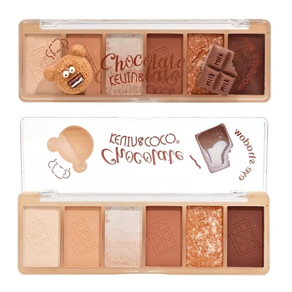 Paleta Farduri de Pleoape, Kevin&Coco, Paleta pentru Machiaj, 6 Nuante, Model Chocolate, Mate si Sidefate, 13.5x4.4x2 cm