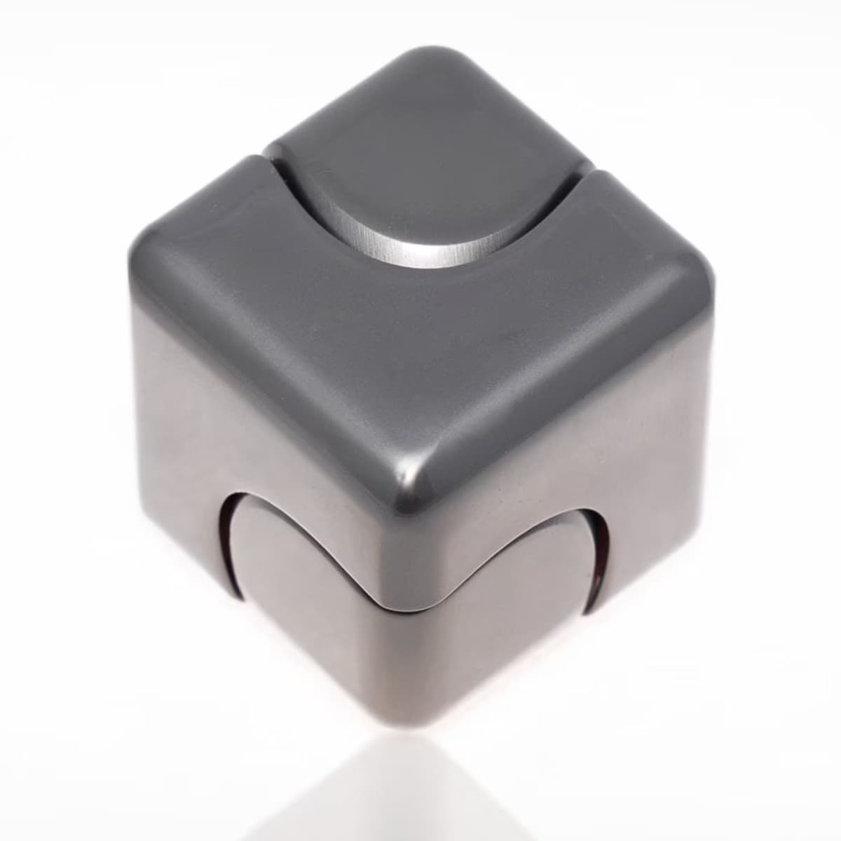 Jucarie Antistres Fidget Spinner, Flippy, Tip Cub, Metalic 2-in-1, Silentios, Transformabil, Rulment Premium, Inox, Gadget pentru Birou, 2.9 x 2.9 cm, Gri inchis