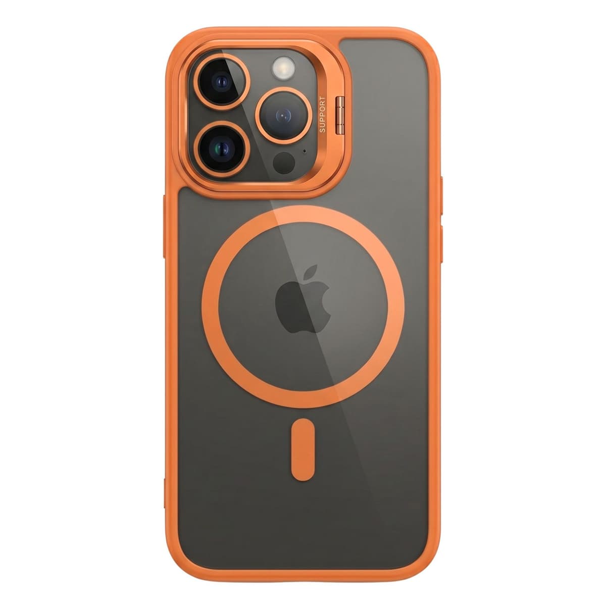 Husa de Protectie Telefon, Flippy, Compatibila cu iPhone 17 Pro Max, MagSafe, Acrylic, Suport Metalic Protectie Camera, Anti-Soc, Portocaliu