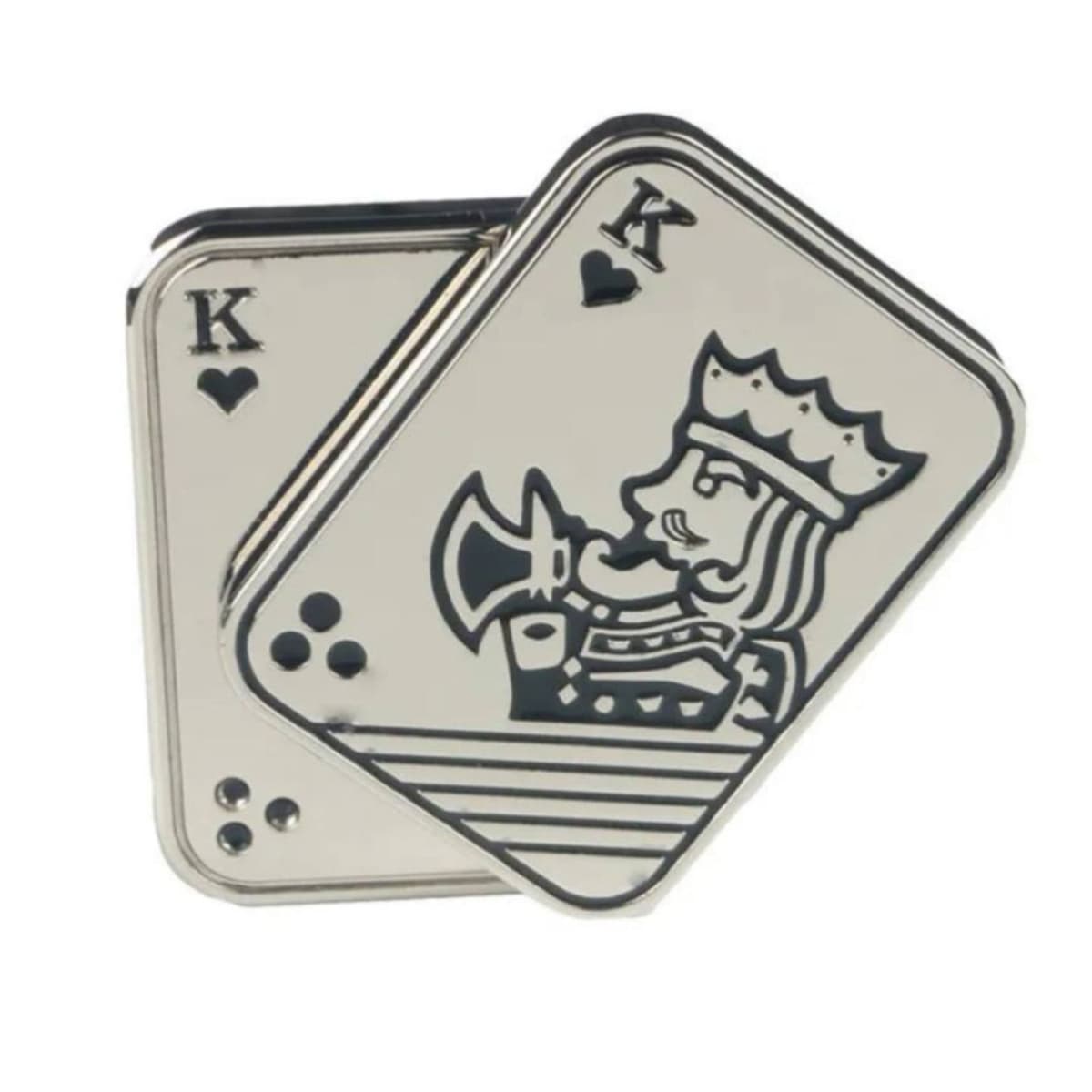 Jucarie Antistres Metalica, Flippy, Fidget Slider Premium, Model Poker King, Mecanism Magnetic Haptic, Otel Inoxidabil, pentru Adulti, 4.8 x 3.6, Argintiu