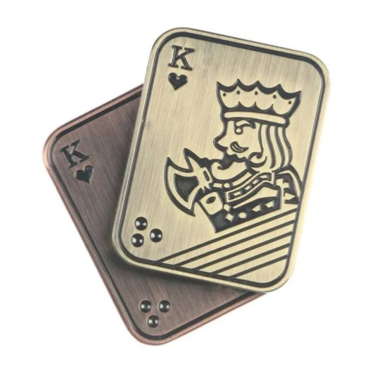 Jucarie Antistres Metalica, Flippy, Fidget Slider Premium, Model Poker King, Mecanism Magnetic Haptic, Otel Inoxidabil, pentru Adulti, 4.8 x 3.6, Auriu