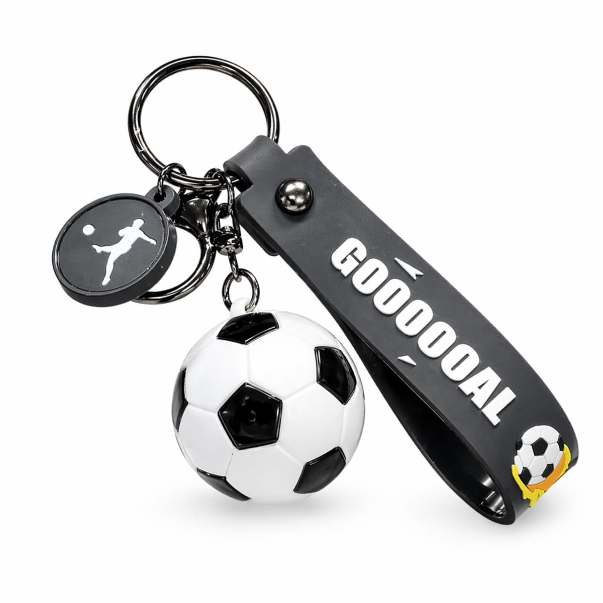 Breloc Chei, Flippy, Model Minge de Fotbal, Cupa Mondiala, Accesoriu Pentru Chei si Rucsac, Material Acril, 50 g, Alb/Negru