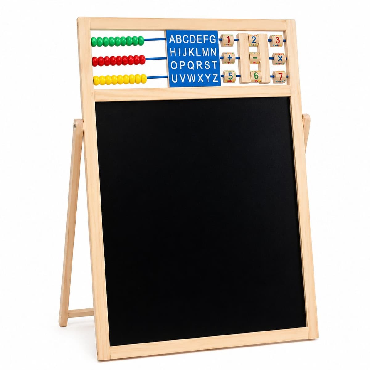 Tabla Educativa de Desen Magnetica cu Doua Fete, Flippy, Reglabila pe Inaltime, Cadru din Lemn, Abac, Litere si Accesorii Incluse, Varsta Recomandata 3 Ani Plus, 52x36 cm