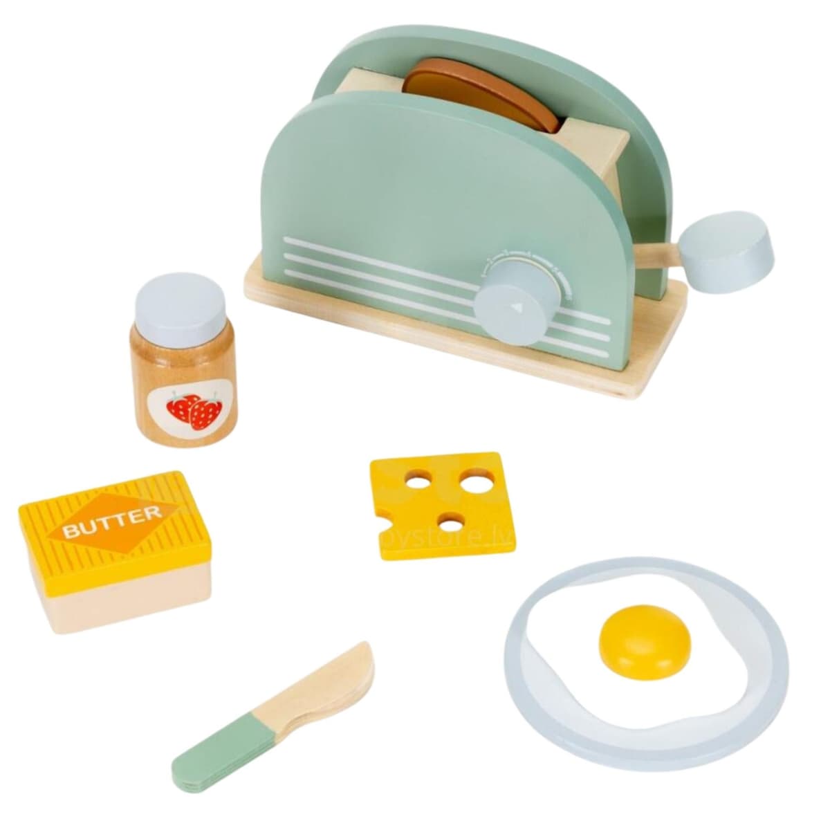 Jucarie Educativa Montessori din Lemn, Flippy, Set de Joaca Interactiv de Bucatarie pentru Copii, Model Toaster cu Accesorii pentru Micul Dejun, Dezvolta Motricitatea si Imaginatia, 3ani+, Multicolor