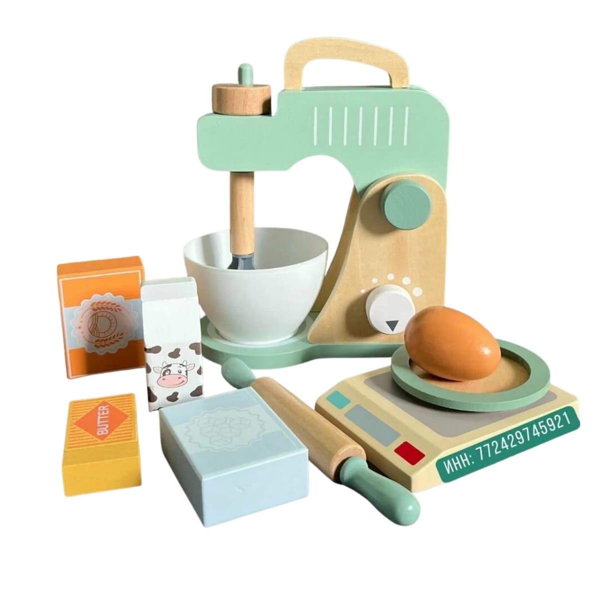 Set de Joaca Educativ, Flippy, Jucarie Montessori Interactiva pentru Gatit, Mixer de Bucatarie din Lemn, Cintar si Ingridiente, 3 ani+, Multicolor