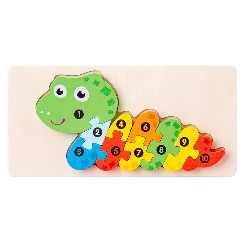 Puzzle din Lemn 3D Montessori, Flippy, Jucarie Educativa pentru Copii, 0-3 Ani, Vopsea Ecologica, Dezvolta Motricitatea Fina, Coordonarea, Logica, 11 Piese, Model Sarpe, Multicolor