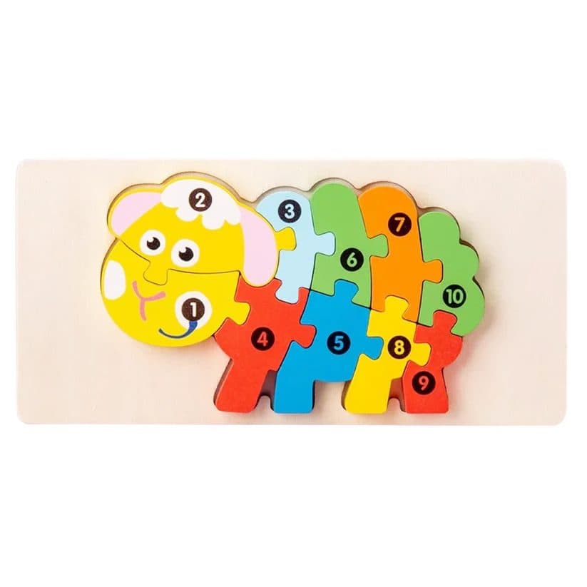Puzzle din Lemn 3D Montessori, Flippy, Jucarie Educativa pentru Copii, 0-3 Ani, Vopsea Ecologica, Dezvolta Motricitatea Fina, Coordonarea, Logica, 11 Piese, Model Oaie, Multicolor