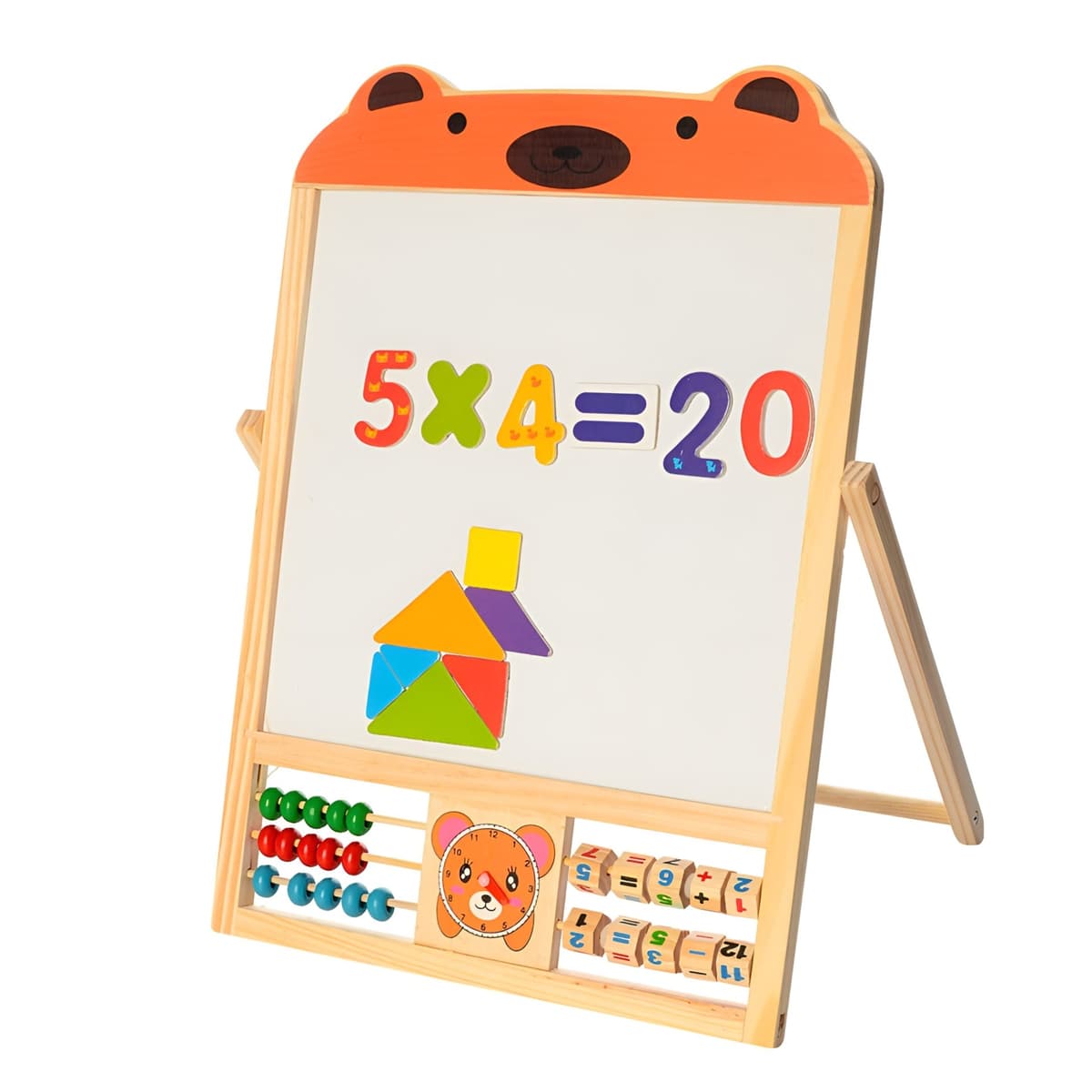 Tabla Educationala Magnetica, Flippy, Pliabila si Creativa, Litere si Cifre Magnetice, Suprafata pentru Creta si Marker, Dezvolta Creativitatea si Logica Matematica, din Lemn Natural, 3 ani+, Portocaliu