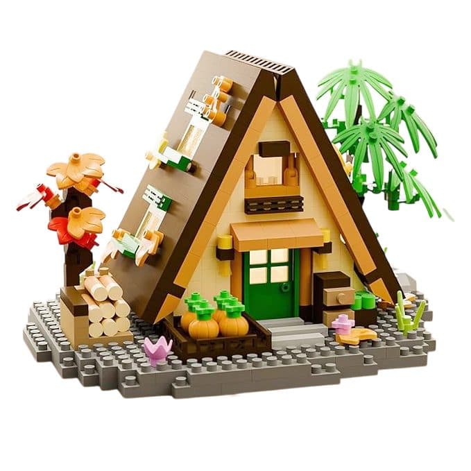 Set constructie, Flippy, Forest Log Cabin, din ABS, Model Casuta din Gradina cu Legume, 721 piese, 12.6x9.4x8 cm, Multicolor