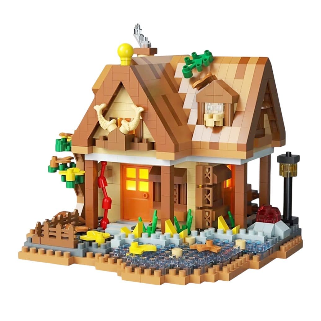 Set constructie, Flippy, Forest Log Cabin, din ABS, Model Casuta Calduroasa, 860 piese, 11.5x10.2x10 cm, Multicolor