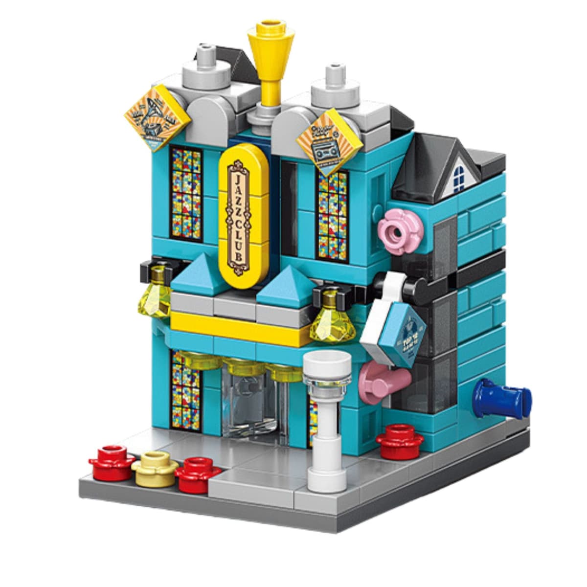Set de Constructie, Flippy, Jucarie Educativa STEM, 145 Piese, Model 3D, +6 Ani, Colectia Strada Comerciala Europeana, 6.4 x 5.6 x 7.6 cm, Albastru/Galben