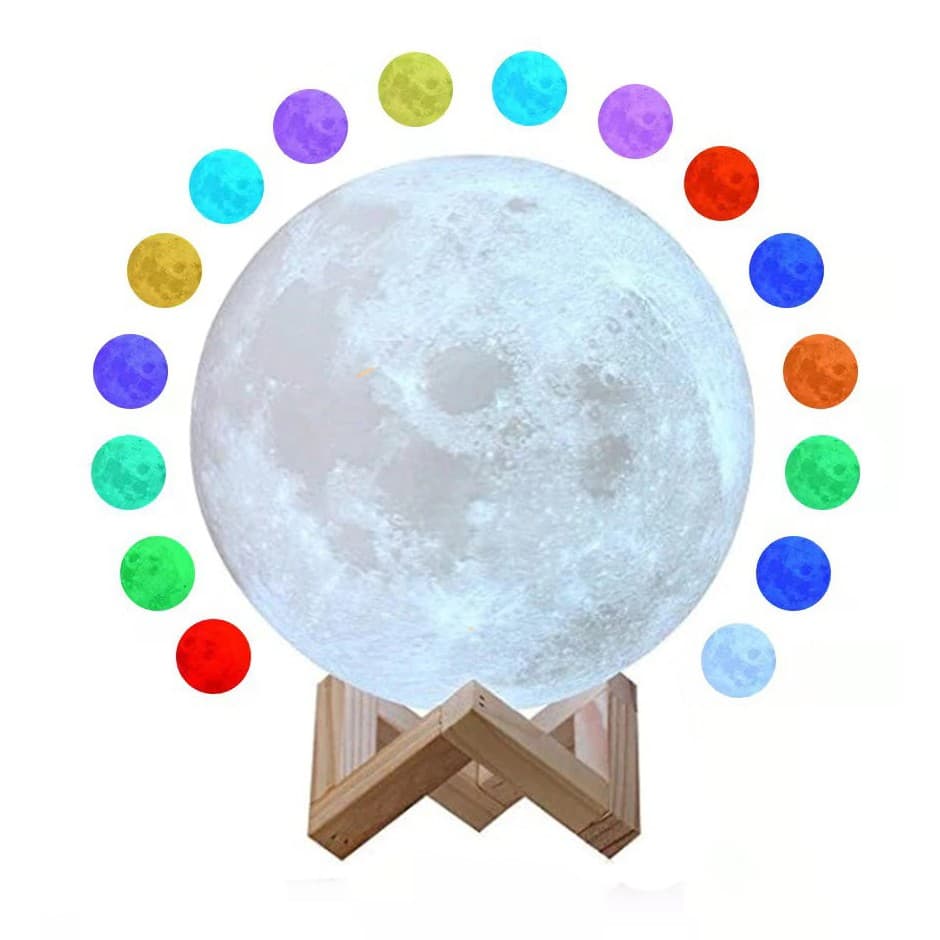 Lampa de veghe luna 3D Moon Light, lumina multicolora cu LED, 7 culori, schimbare culoare prin atingere, alimentare baterii