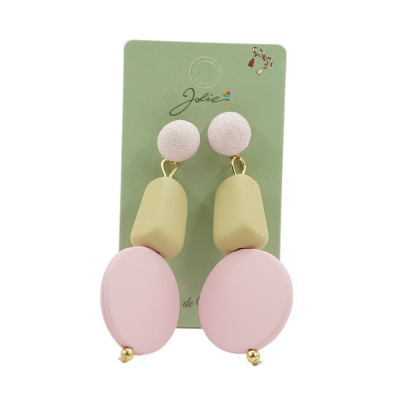 Cercei Dama de Primavara, Jolie, Model Forme Geometrice, Eleganti si Moderni, 7 x 2 cm per unitate, Galben/Roz