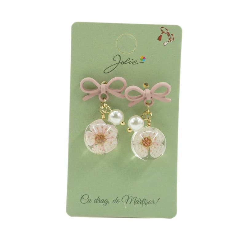 Cercei Dama de Primavara, Jolie, Model Floare in Glob, Eleganti si Moderni, 3 x 1 cm per unitate, Roz