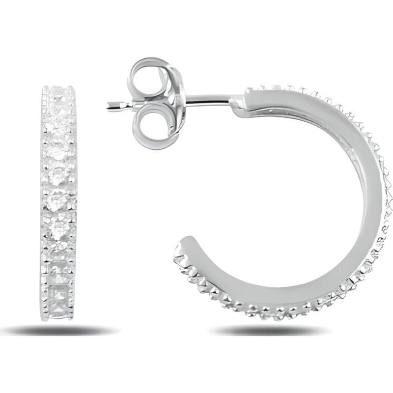 Cercei Argint 925 cu Zirconii, model Semicerc cu Surub