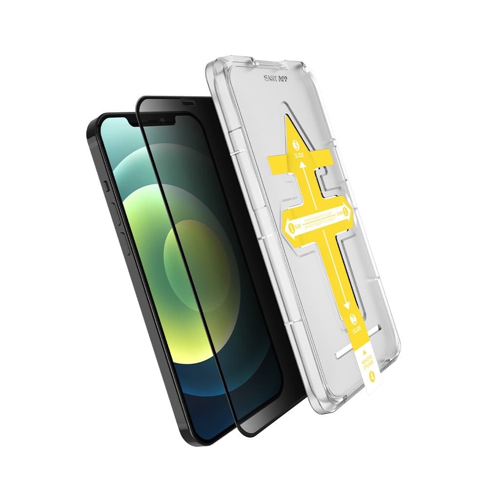 Set 2 folii sticla securizata cu sistem de montare usor si rapid Full Cover 3D Privacy Flippy compatibila cu Apple iPhone 12