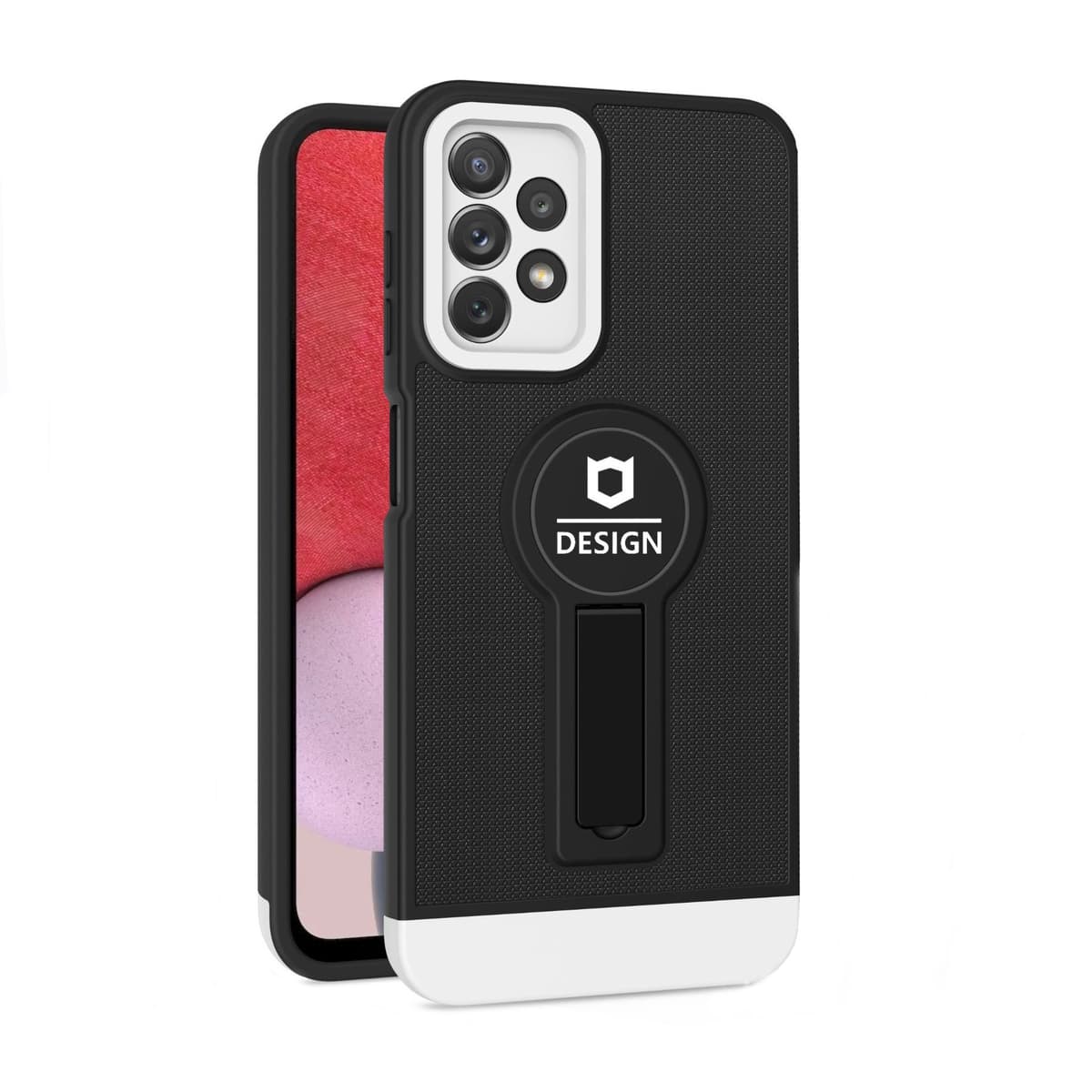 Husa Armor Design cu Stand pentru Samsung Galaxy A02s/ A03s, Negru/Alb, Suport Auto Magnetic, Wireless Charge, Protectie