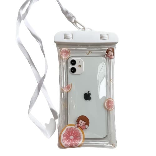 Husa subacvatica Kids Waterproof Flippy, Snowproof, Universala, cu Snur, pentru telefon sau documente, Grapefruit Girl, Alb