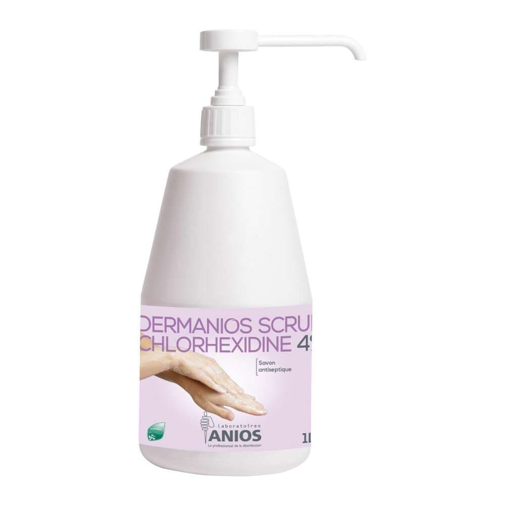 Sapun antibacterian Dermanios Scrub Chlorhexidine 4%, flacon 1 litru