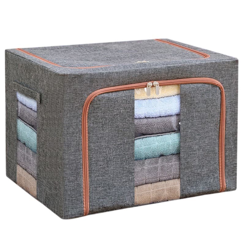 Cutie de depozitare pliabila, Flippy, Cu fermoar, 100 L, Textil, 60x42x40 cm, Cadru Metalic, Suport Baza Stabil din Plastic