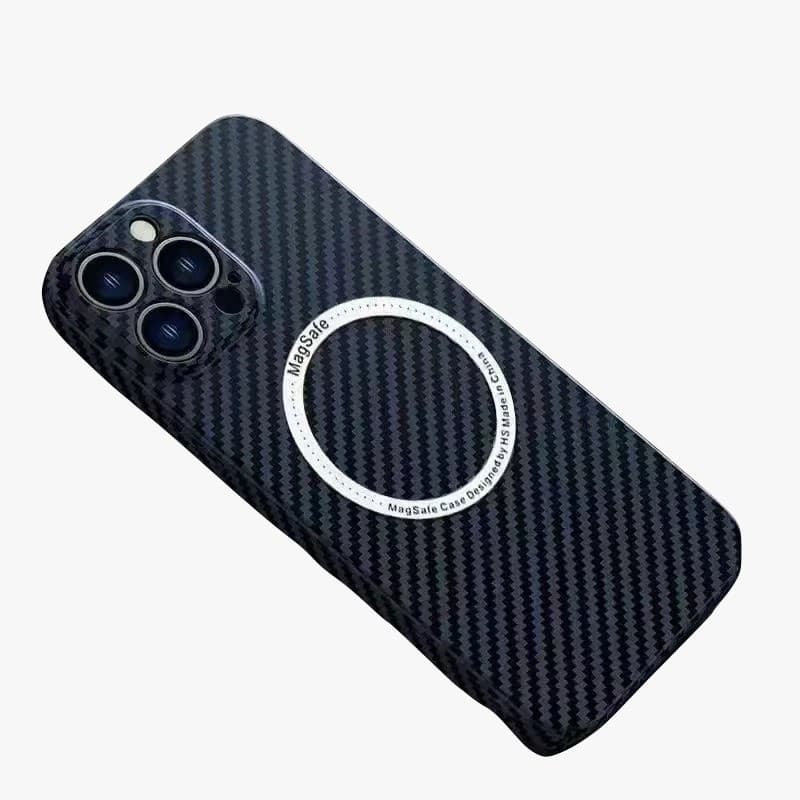 Husa de protectie pentru iPhone 14 Plus, Flippy, Magnetica, MagSafe, Carbon Fiber Protectie Antisoc, Albastru